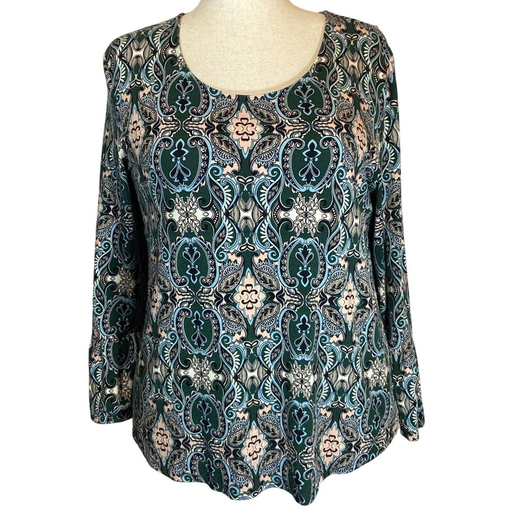 Chicos Long Sleeve Scoop Neck Maximalist Jersey Top Size 18